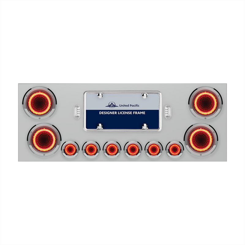 United Pacific SS Rear Center Panel With Four 23 LED 4" Lights & Six 9 LED 2" Mirage Lights & Bezels Red LED/Red Lens 34496
