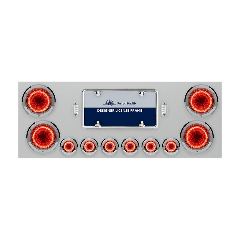 United Pacific SS Rear Center Panel With Four 23 LED 4" Lights & Six 9 LED 2" Mirage Lights & Bezels Red LED/Clear Lens 34497