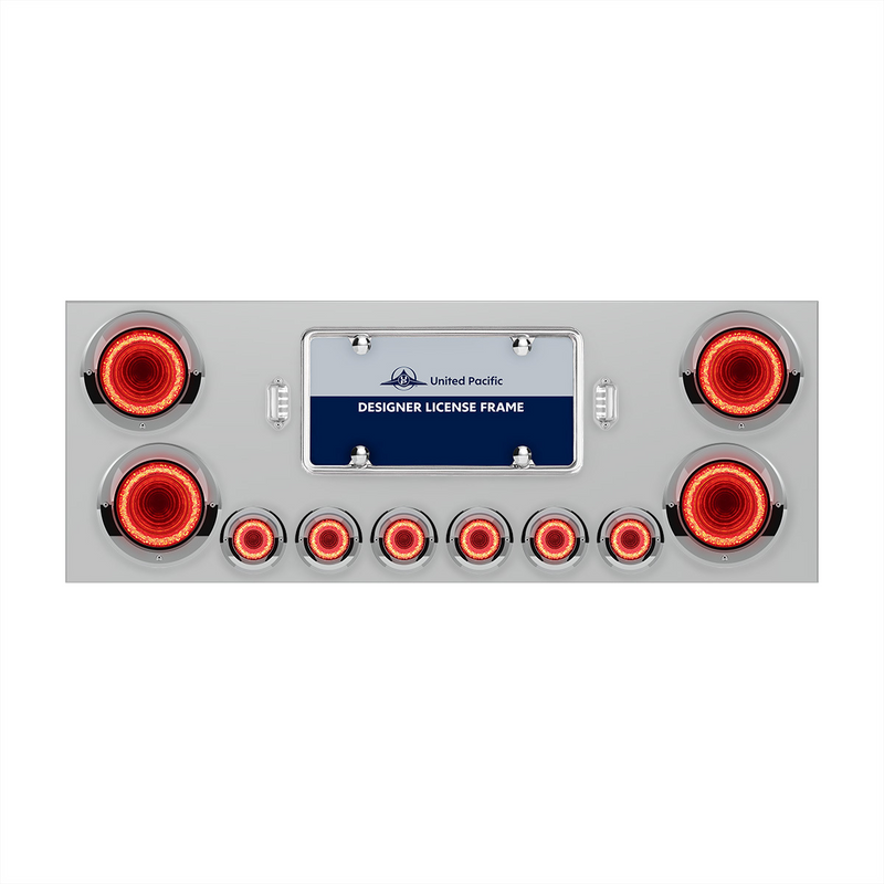 United Pacific SS Rear Center Panel With Four 23 LED 4" Lights & Six 9 LED 2" Mirage Lights & Visors Red LED/Clear Lens 34499
