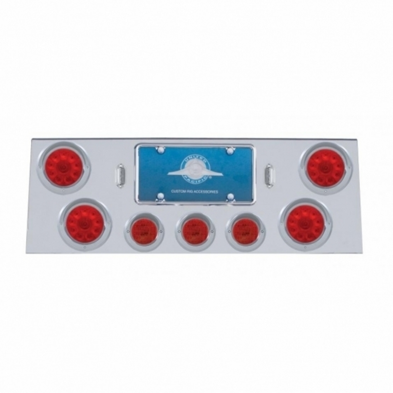United Pacific SS Rear Center Panel With 4X 10 LED 4" Lights & 3X 13 LED 2.5" Lights & Visors -Red LED & Lens 34500