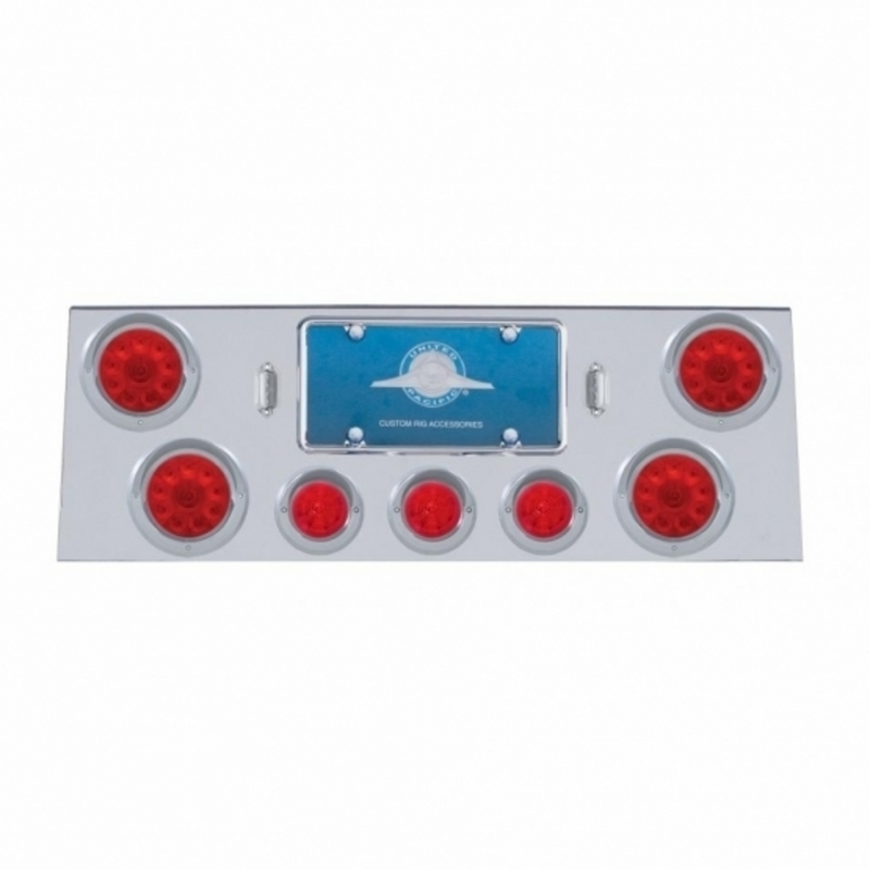 United Pacific SS Rear Center Panel With 4X 10 LED 4" Light & 3X 13 LED 2.5" Beehive Light+Visor-Red LED & Lens 34501