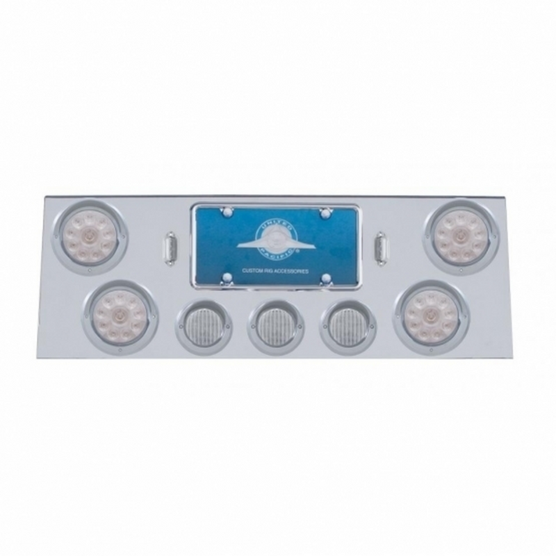 United Pacific SS Rear Center Panel With 4X 10 LED 4" Lights & 3X 13 LED 2.5" Lights & Visors -Red LED/Clear Lens 34502