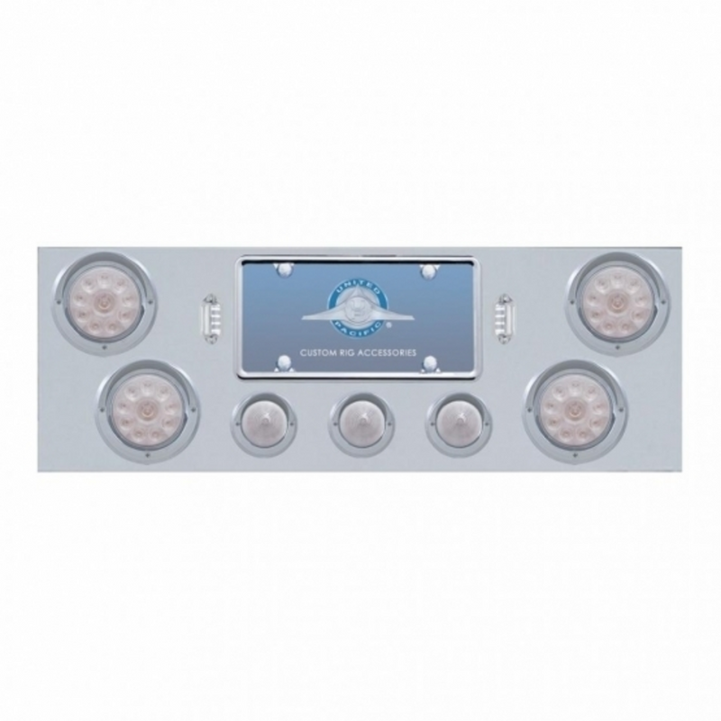 United Pacific SS Rear Center Panel With 4X 10 LED 4" Light & 3X 13 LED 2.5" Beehive Light+Visor-Red LED/Clear Lens 34503