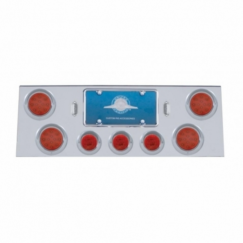 United Pacific SS Rear Center Panel With 4X 12 LED 4" Reflector Light & 3X 13 LED 2.5" Light & Visor -Red LED & Lens 34504