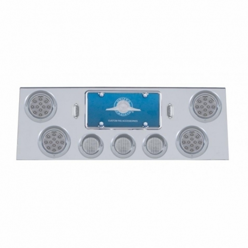 United Pacific SS Rear Center Panel With 4X 12 LED 4" Reflector Light & 3X 13 LED 2.5" Light & Visor -Red LED/Clear Lens 34506