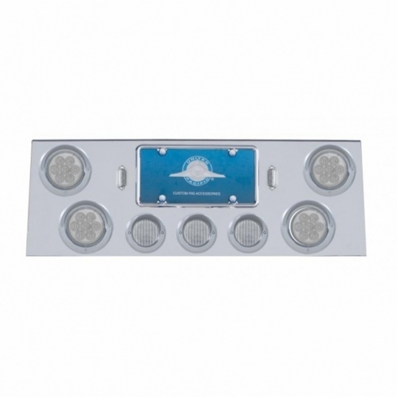 United Pacific SS Rear Center Panel With 4X 7 LED 4" Reflector Light & 3X 13 LED 2.5" Light & Visor -Red LED/Clear Lens 34563