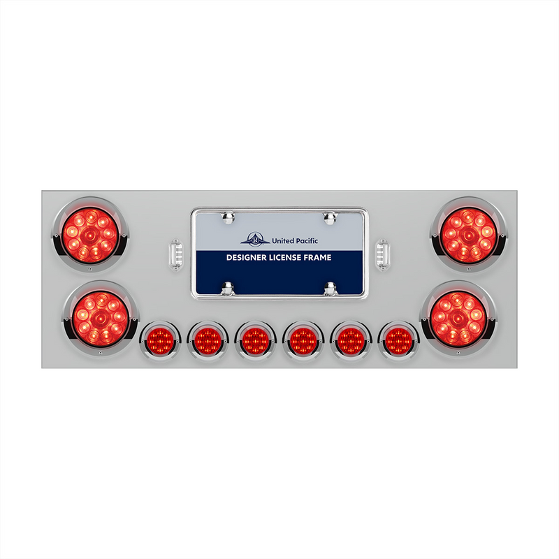 United Pacific SS Rear Center Panel With 4X 10 LED 4" Lights & 6X 9 LED 2" Lights & Visors -Red LED & Lens 34564