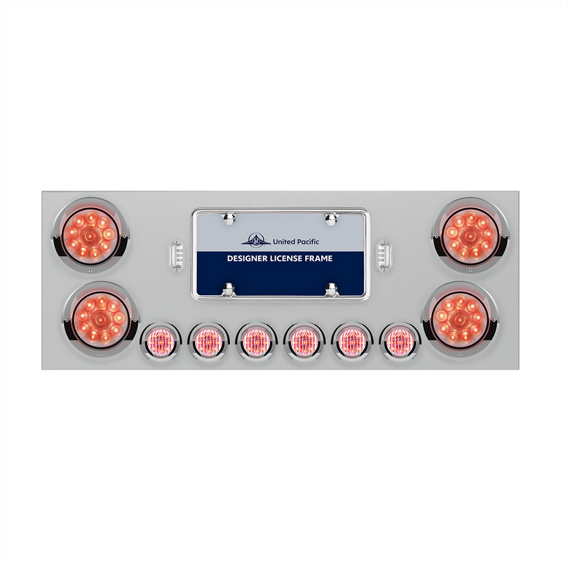 United Pacific SS Rear Center Panel With 4X 10 LED 4" Lights & 6X 9 LED 2" Lights & Visors -Red LED/Clear Lens 34565