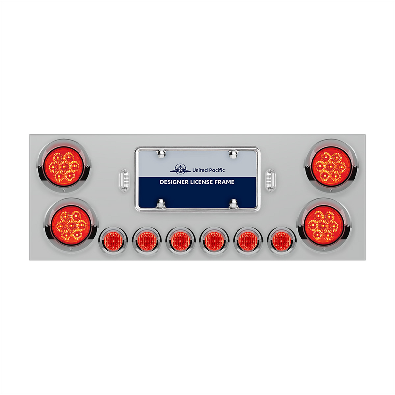 United Pacific SS Rear Center Panel With 4X 7 LED 4" Reflector Lights & 6X 9 LED 2" Lights & Visors -Red LED & Lens 34566