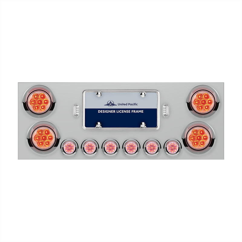 United Pacific SS Rear Center Panel With 4X 7 LED 4" Reflector Lights & 6X 9 LED 2" Lights & Visors -Red LED/Clear Lens 34567