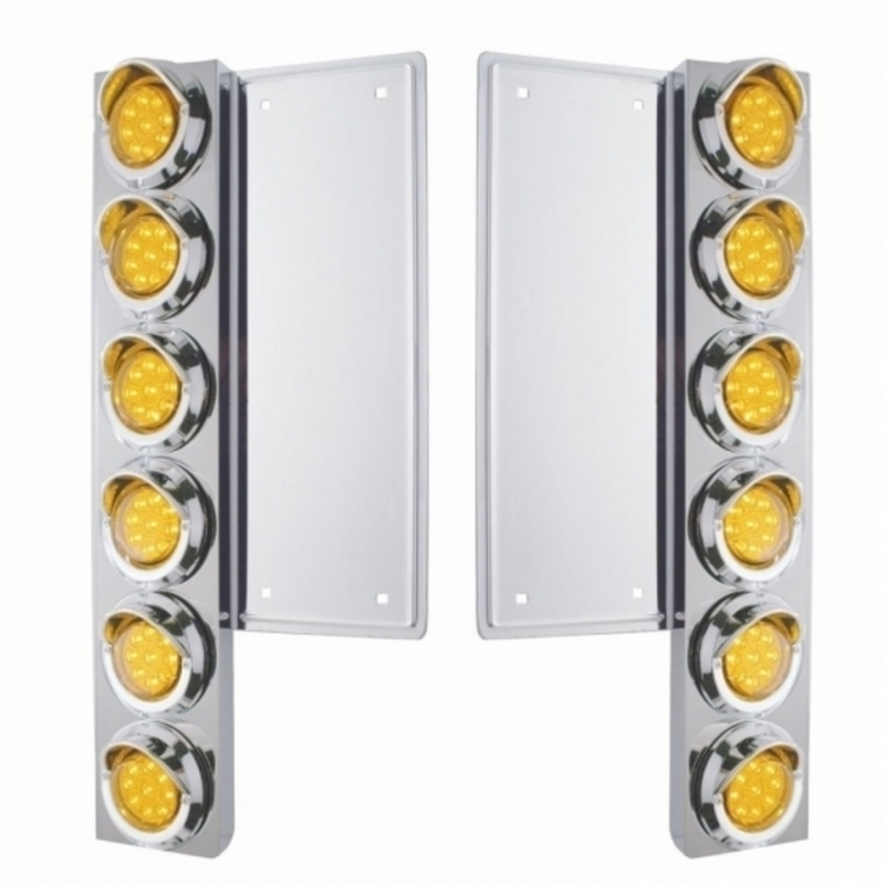 United Pacific FL SS Front Air Cleaner Bracket With 12X 9 LED 2" Reflector Lights & Visors -Amber LED & Lens 34577