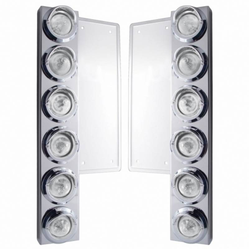 United Pacific FL SS Front Air Cleaner Bracket W/12X 9 LED 2" Beehive Lights & Visors -Amber LED/Clear Lens 34581