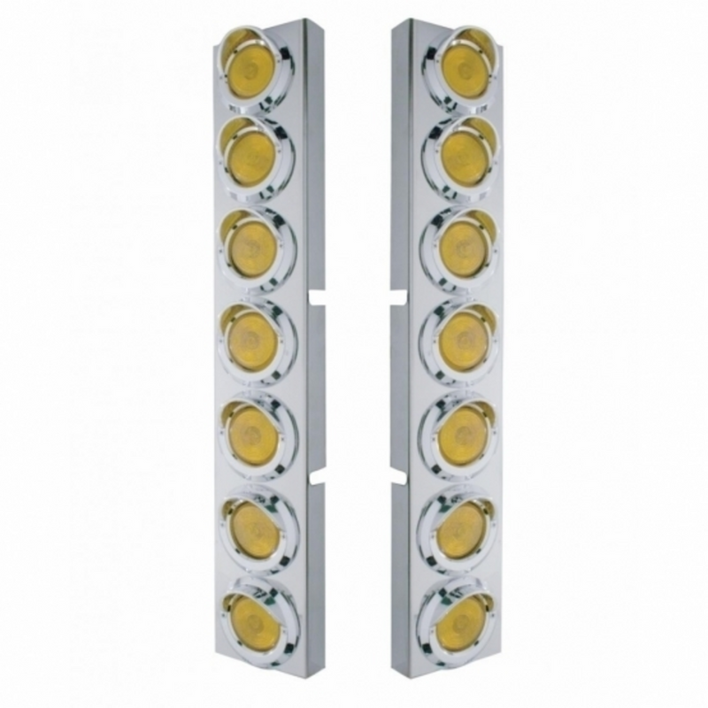 Kenworth Stainless Front Air Cleaner Bracket With 14X 2" Flat Lights & Visors Amber Lens 34582