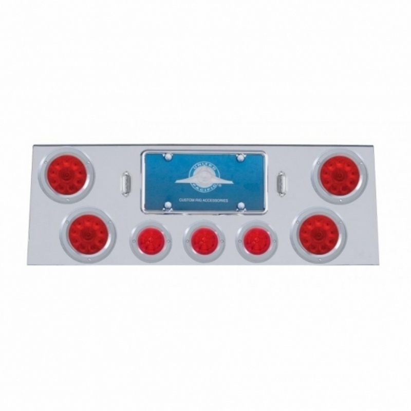United Pacific SS Rear Center Panel With 4X 10 LED 4" Light & 3X 13 LED 2.5" Beehive Light+Bezel -Red LED & Lens 34601