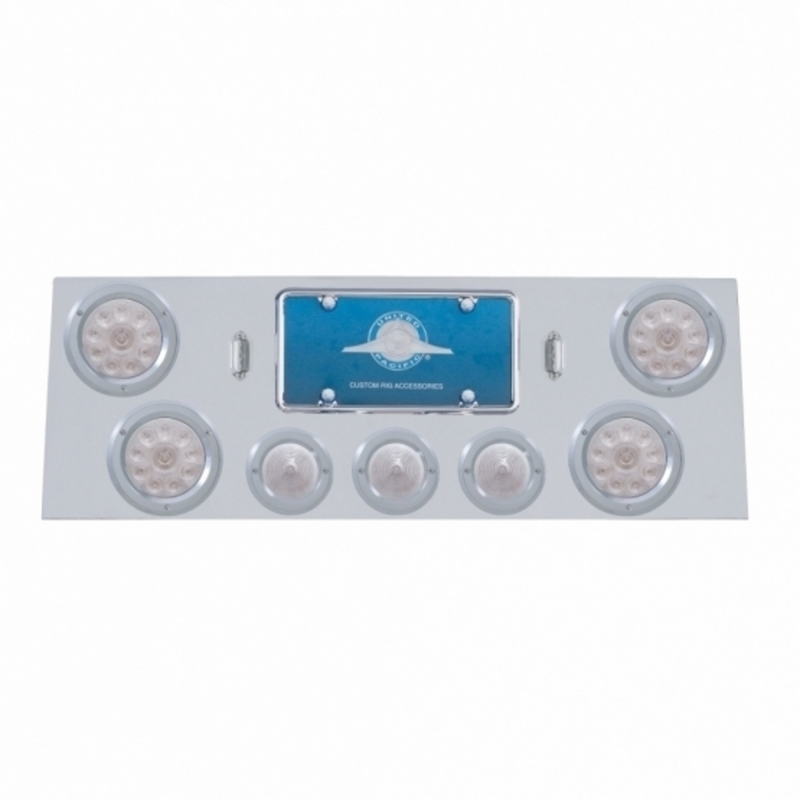 United Pacific SS Rear Center Panel With 4X 10 LED 4" Light & 3X 13 LED 2.5" Beehive Light+Bezel-Red LED/Clear Lens 34603