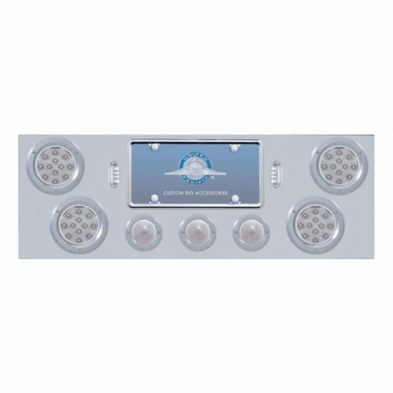 United Pacific SS Rear Center Panel +4X LED 4" Refl. Light & 3X LED 2.5" Beehive Light & Bezel-Red LED/Clear Lens 34607