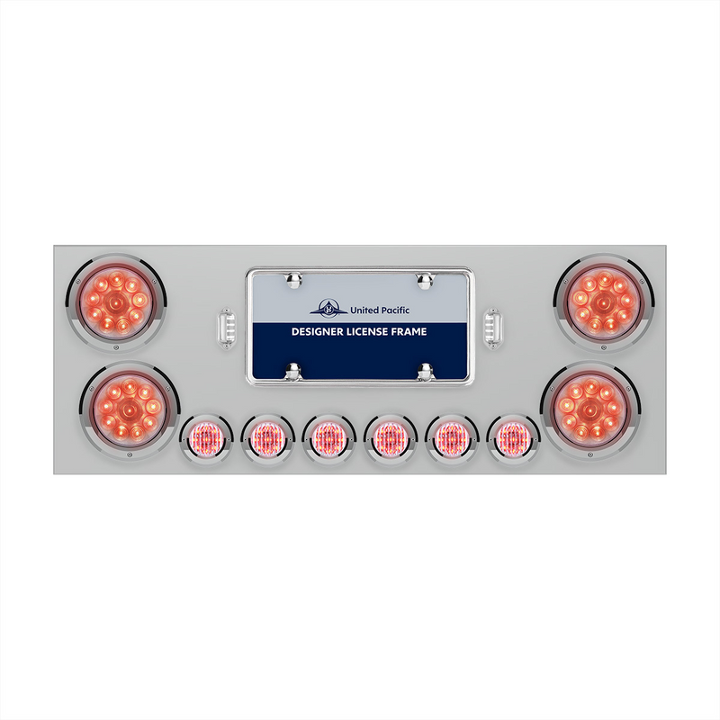 United Pacific SS Rear Center Panel With 4X 10 LED 4" Lights & 6X 9 LED 2" Lights -Red LED/Clear Lens 34665
