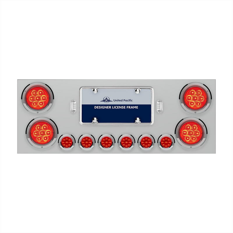 United Pacific SS Rear Center Panel With 4X 7 LED 4" Reflector Lights & 6X 9 LED 2" Lights -Red LED & Lens 34666
