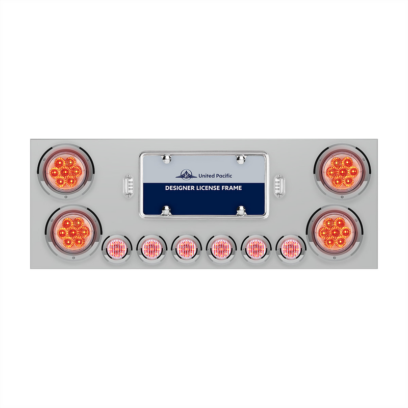 United Pacific SS Rear Center Panel With 4X 7 LED 4" Reflector Lights & 6X 9 LED 2" Lights -Red LED/Clear Lens 34667