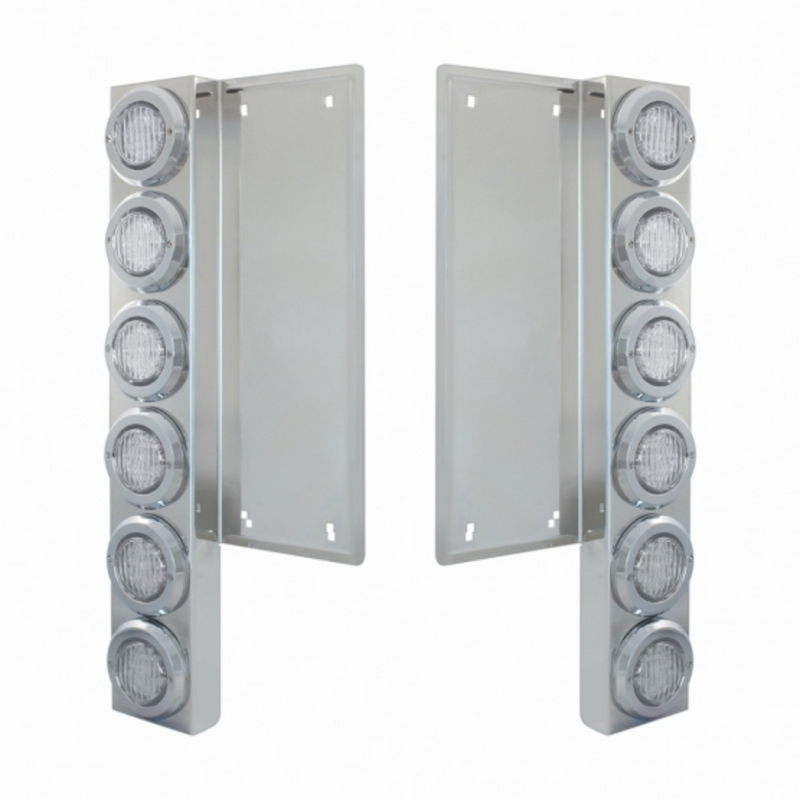 United Pacific FL SS Front Air Cleaner Bracket W/12X 9 LED 2" Lights & Bezels -Amber LED/Clear Lens 34676