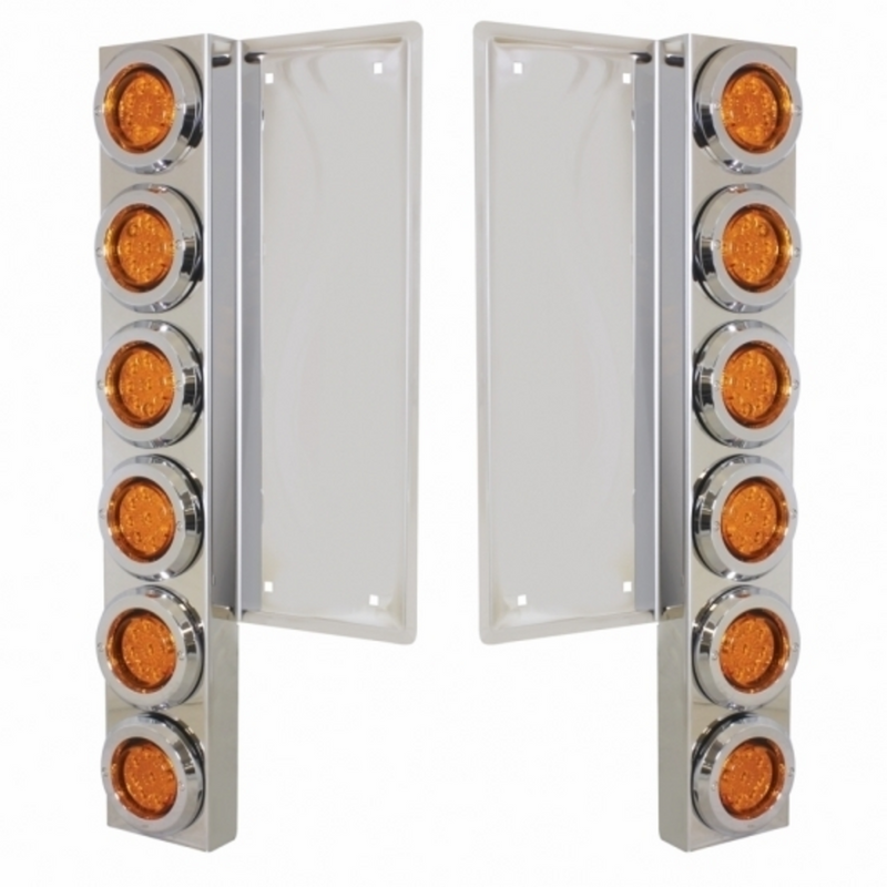 United Pacific FL SS Front Air Cleaner Bracket With 12X 9 LED 2" Reflector Lights & Bezels -Amber LED & Lens 34677