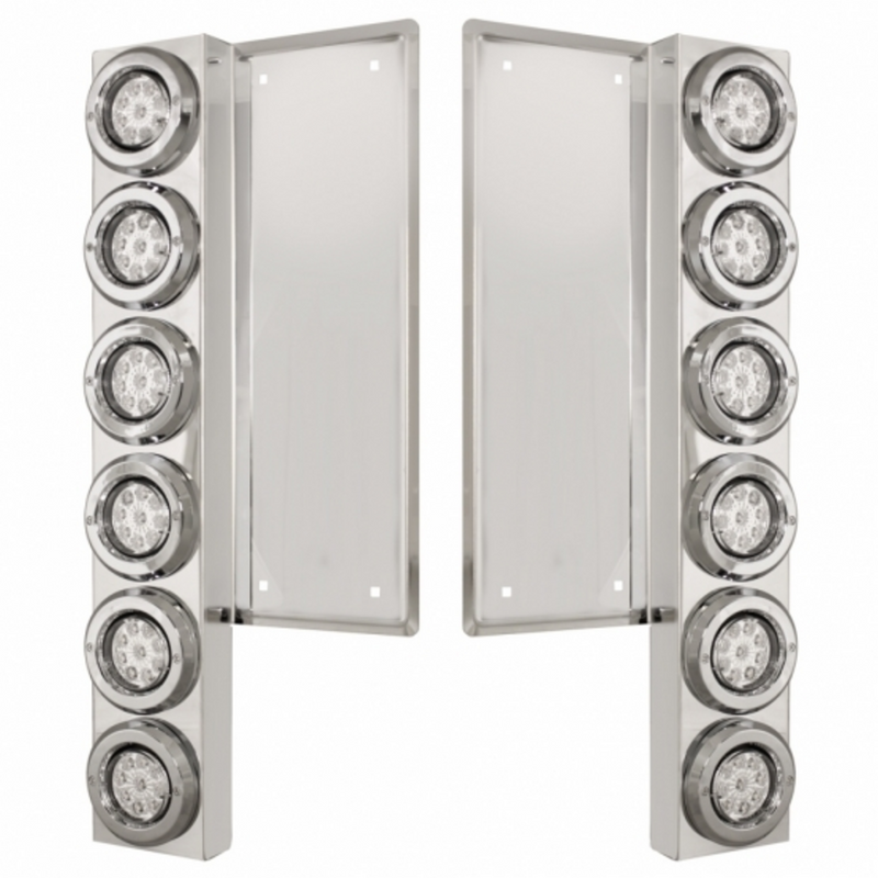 United Pacific FL SS Front Air Cleaner Bracket With 12X 9 LED 2" Reflector Lights & Bezels -Amber LED/Clear Lens 34678