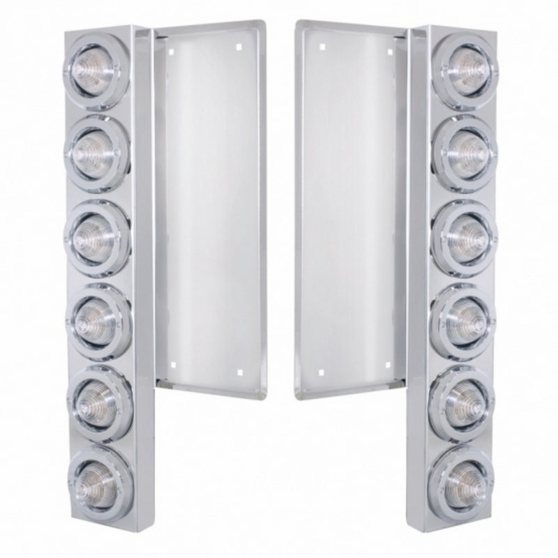 United Pacific FL SS Front Air Cleaner Bracket W/12X 9 LED 2" Beehive Lights & Bezels -Amber LED/Clear Lens 34681