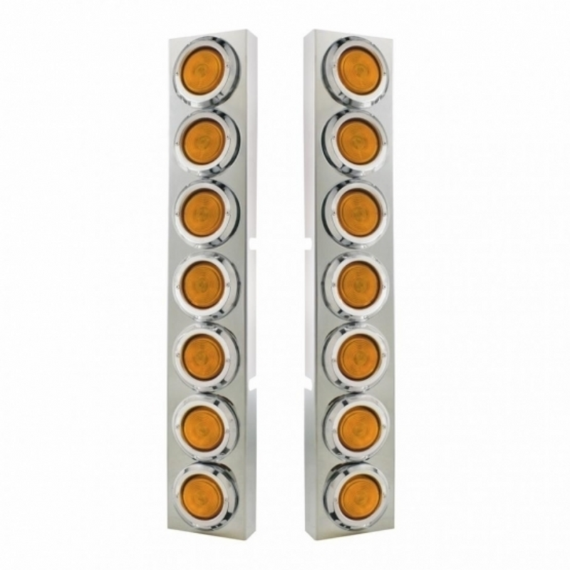 Kenworth Stainless Front Air Cleaner Bracket With 14X 2" Flat Lights & Bezels Amber Lens 34682
