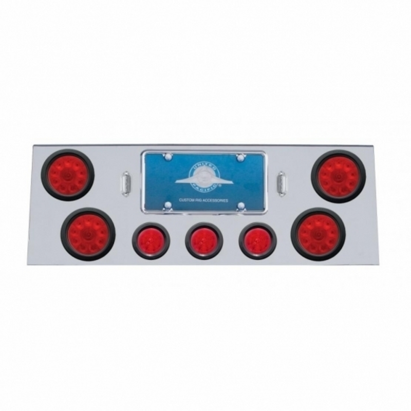 United Pacific SS Rear Center Panel With 4X 10 LED 4" Lights & 3X 13 LED 2.5" Beehive Lights -Red LED & Lens 34701