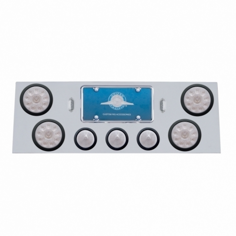 United Pacific SS Rear Center Panel With 4X 10 LED 4" Lights & 3X 13 LED 2.5" Beehive Lights -Red LED/Clear Lens 34703