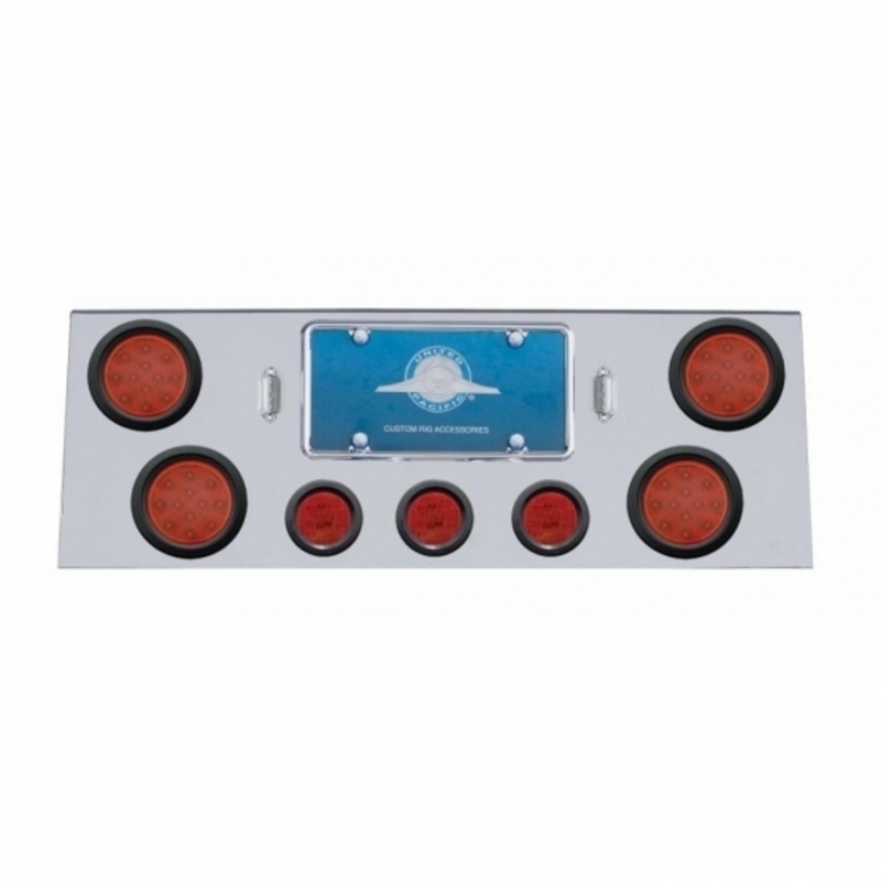 United Pacific SS Rear Center Panel With 4X 12 LED 4" Reflector Lights & 3X 13 LED 2.5" Lights -Red LED & Lens 34704