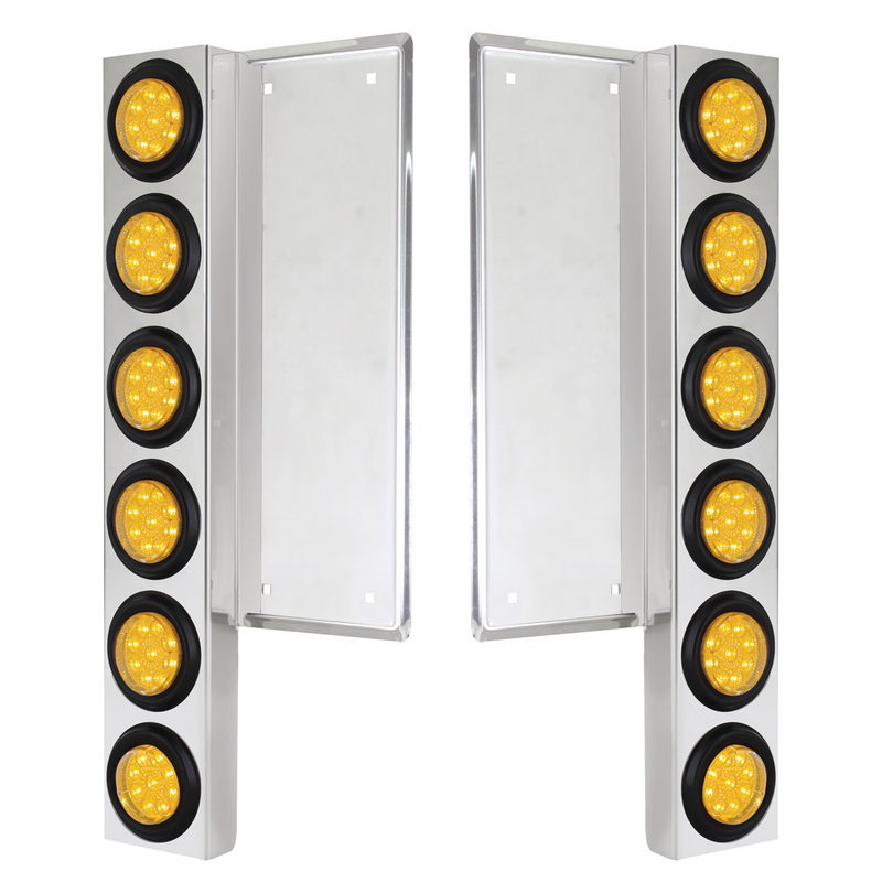 United Pacific FL SS Front Air Cleaner Bracket With 12X 9 LED 2" Reflector Lights -Amber LED & Lens 34777