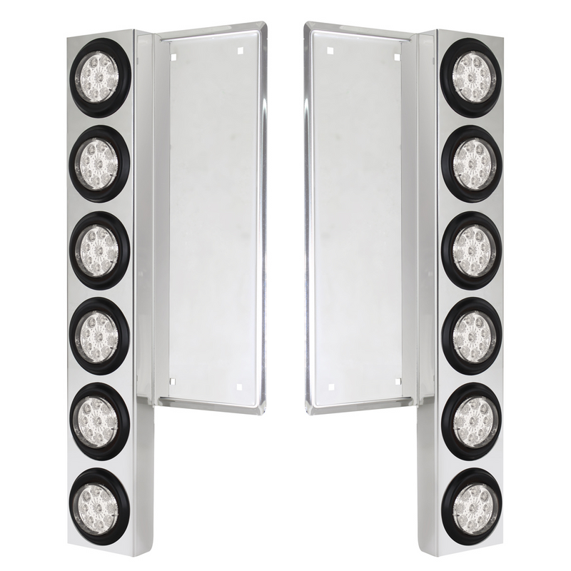 United Pacific FL SS Front Air Cleaner Bracket With 12X 9 LED 2" Reflector Lights -Amber LED/Clear Lens 34778