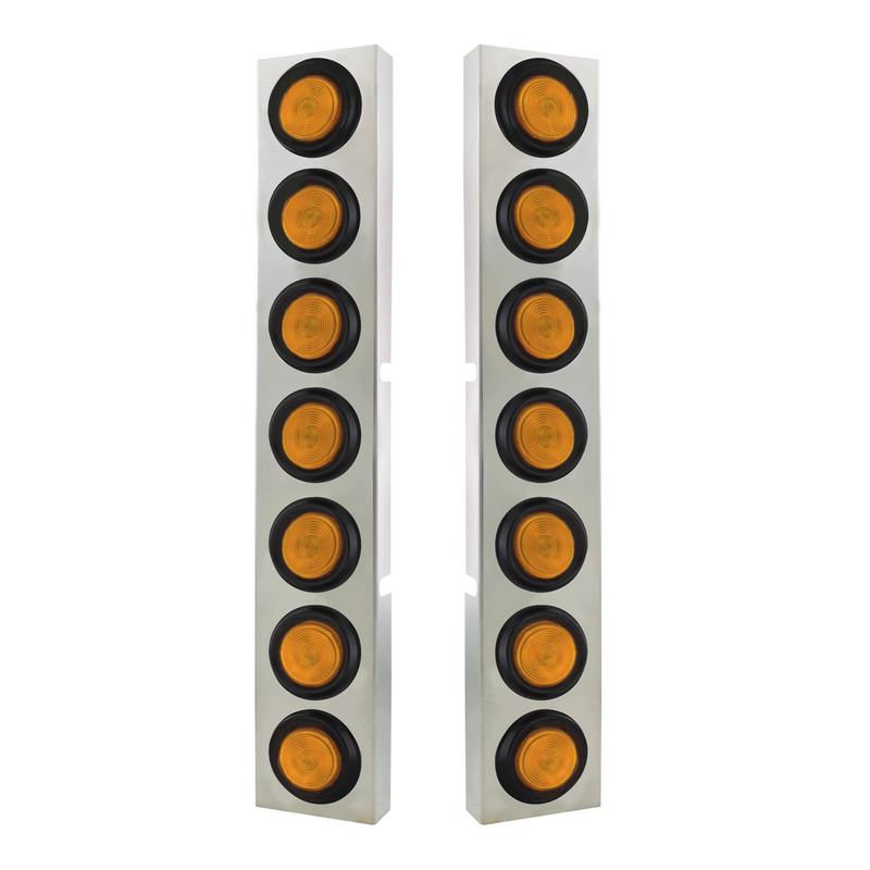 Kenworth Stainless Front Air Cleaner Bracket With 14X 2" Flat Lights & Grommets Amber Lens 34782
