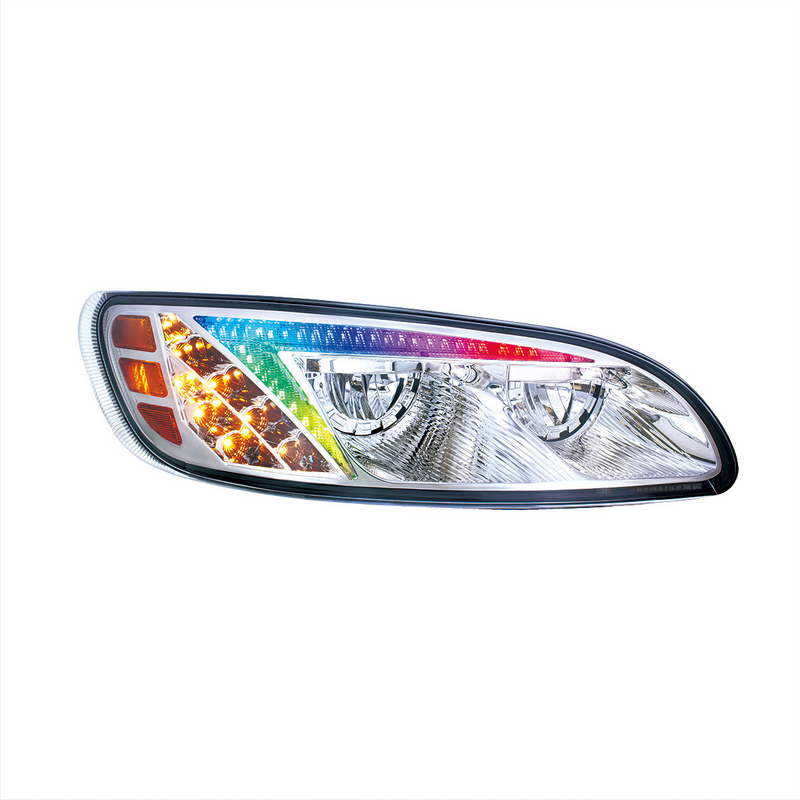 United Pacific Chrome LED Headlight With Color Changing Position Light Bar For Peterbilt 386 (2005-2015) & 387 (1999-2010) - 34854