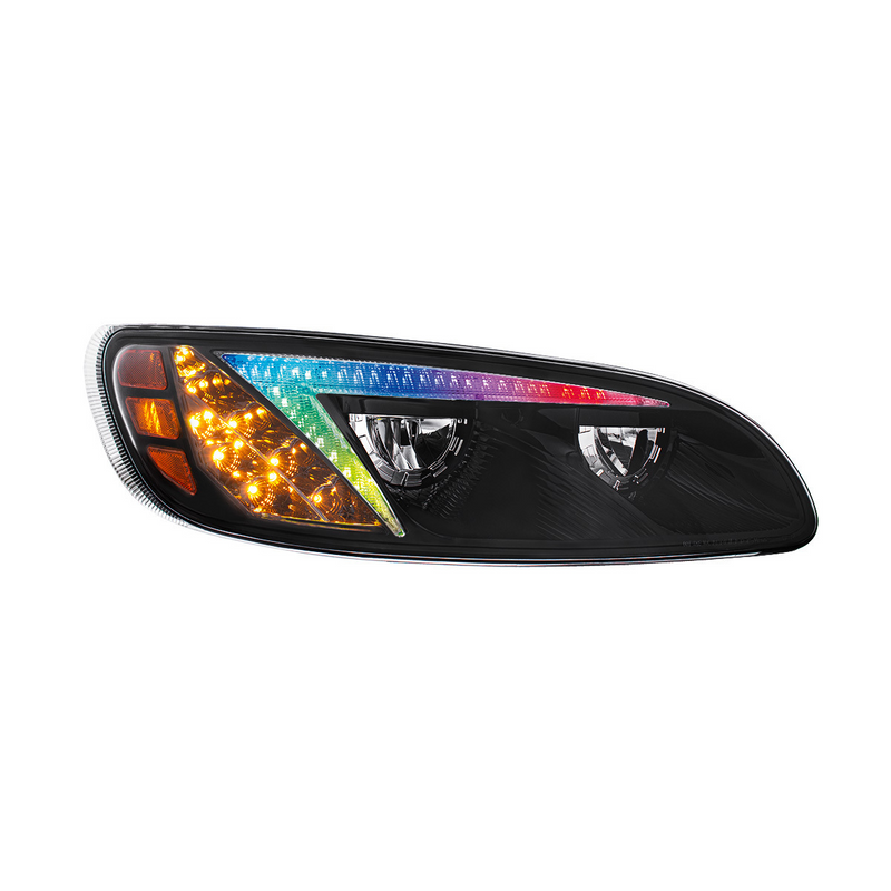 United Pacific Black LED Headlight With Color Changing Position Light Bar For Peterbilt 386 (2005-2015) & 387 (1999-2010) P 34856