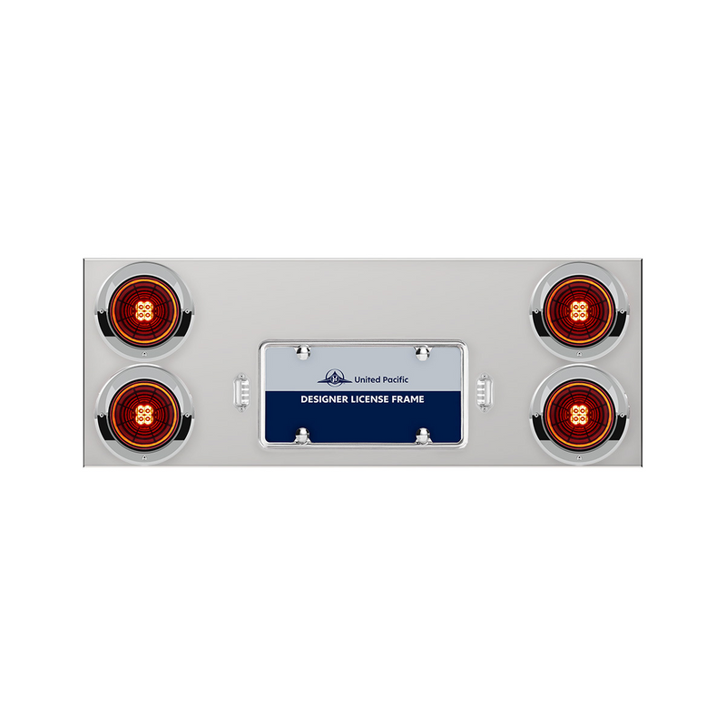United Pacific 33-3/4" Stainless Rear Center Panel With 4X 13 LED 4" Abyss Lights & Visors Red LED/Red Lens 35003