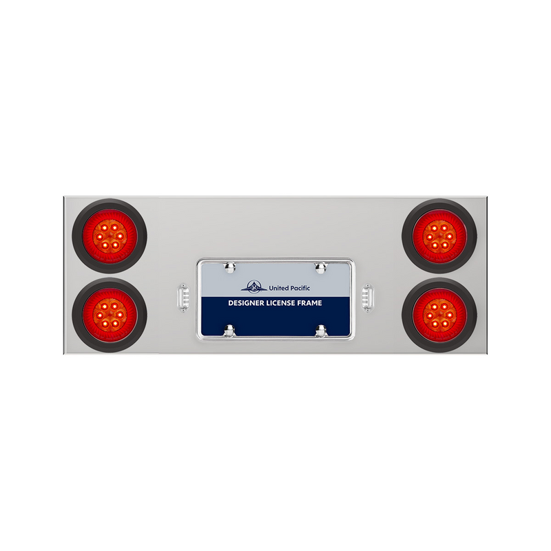 United Pacific 33-3/4" Stainless Rear Center Panel With 4X 16 LED 4" Turbine Lights & Grommets Red LED/Red Lens 35008