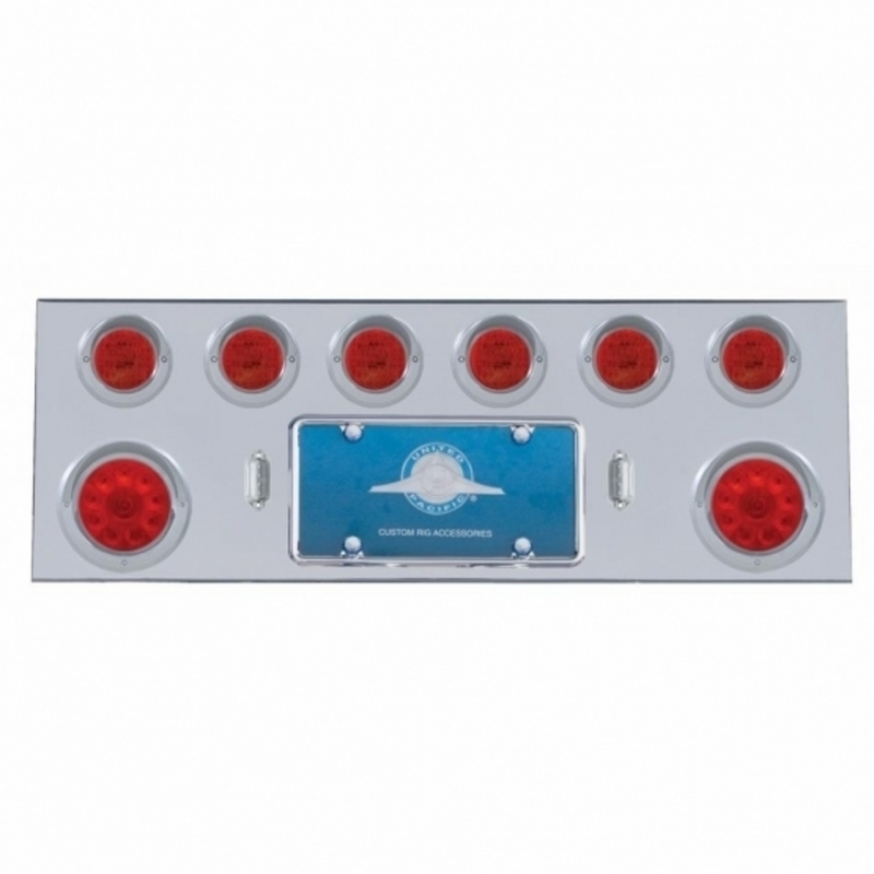 United Pacific SS Rear Center Panel With Two 10 LED 4" Lights & 6X 13 LED 2.5" Lights & Visors -Red LED & Lens 35057