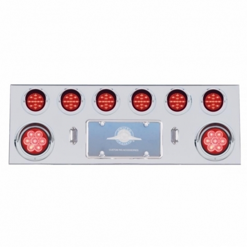 United Pacific SS Rear Center Panel With 2X 7 LED 4" Reflector Light & 6X 13 LED 2.5" Light & Visor -Red LED & Lens 35059