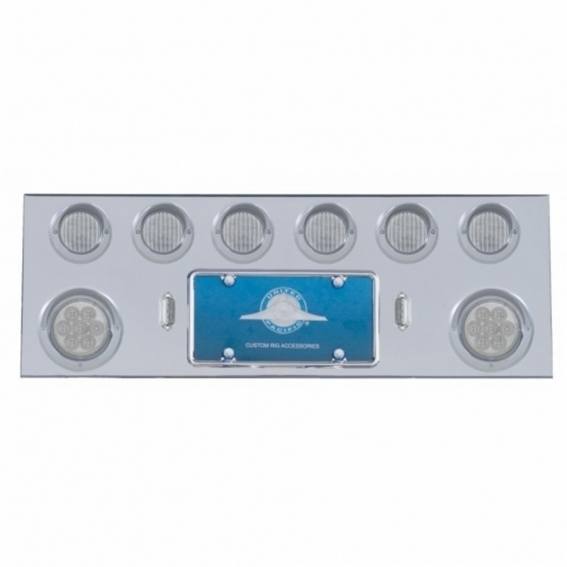 United Pacific SS Rear Center Panel With 2X 7 LED 4" Reflector Light & 6X 13 LED 2.5" Light & Visor -Red LED/Clear Lens 35060