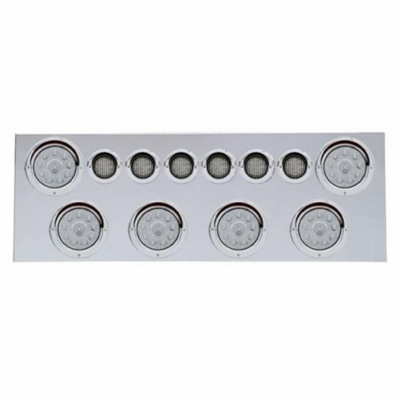 United Pacific SS Rear Center Panel With 6X 10 LED 4" Lights & 6X 9 LED 2" Lights & Visors -Red LED/Clear Lens 35068