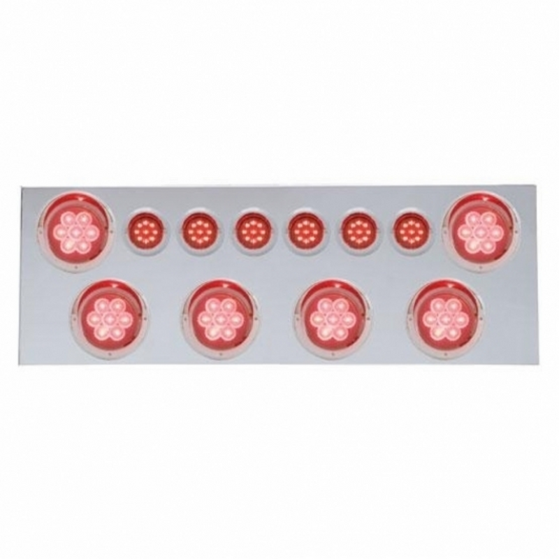 United Pacific SS Rear Center Panel With 6X 7 LED 4" Reflector Lights & 6X 9 LED 2" Lights & Visors -Red LED & Lens 35069