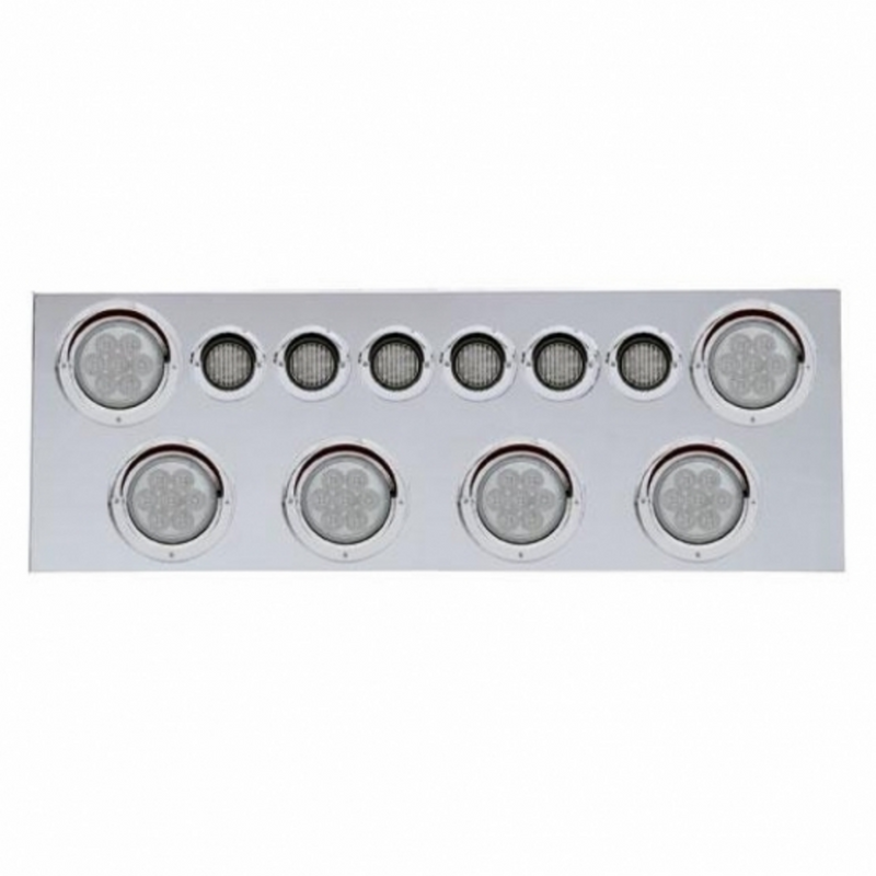 United Pacific SS Rear Center Panel With 6X 7 LED 4" Reflector Lights & 6X 9 LED 2" Lights & Visors -Red LED/Clear Lens 35070