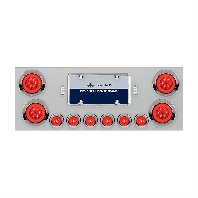 United Pacific SS Rear Center Panel With 4X 21 LED 4" GloLight & 6X 6 LED 2" GloLight & Visors -Red LED & Lens 35073