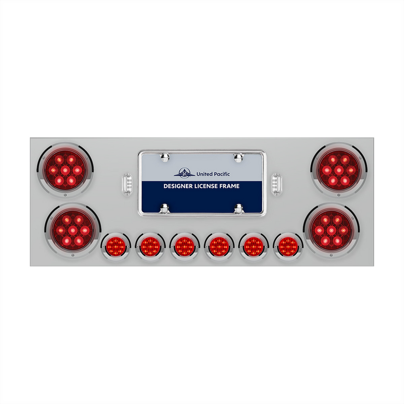 United Pacific SS Rear Center Panel With 4X Red LED 4" Light & 6X Red LED 2" Light & Bezel -Red Lens -Comp. Series 35081