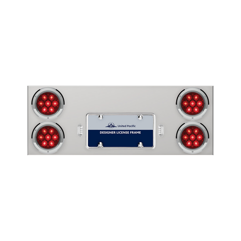 United Pacific 33-3/4" Stainless Rear Center Panel With Four 7 LED 4" Light & Bezel Red LED/Red Lens Competition Series 35082