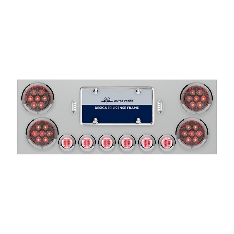 United Pacific SS Rear Center Panel With 4X Red LED 4" Light & 6X Red LED 2" Light & Bezel -Clear Lens -Comp. Series 35083