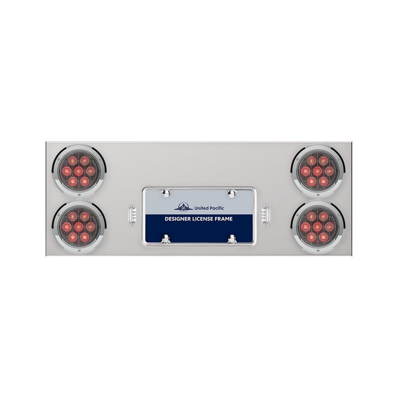 United Pacific 33-3/4" Stainless Rear Center Panel With Four 7 LED 4" Light & Bezel Red LED/Clear Lens Competition Series 35084