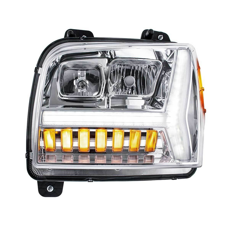 United Pacific Chrome Headlight With LED DRL Light Bar & Turn Signal For 2018-2024 Kenworth W990-Driver 35130